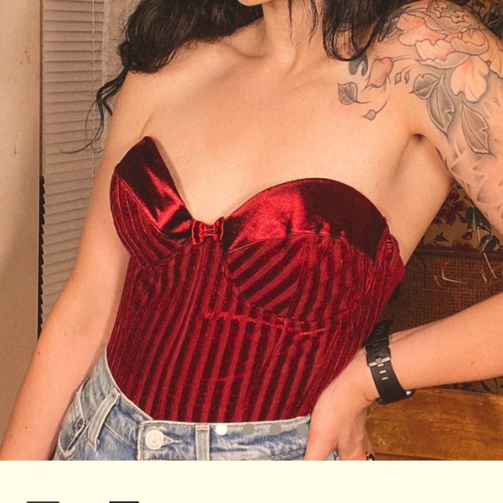 Stunning authentic vintage red velvet corset top